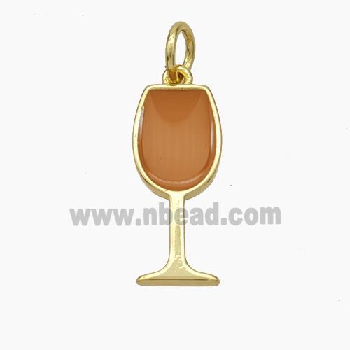 Wine Cup Charms Copper Pendant Brown Enamel Gold Plated