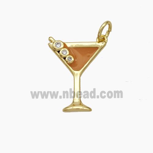 Ice Cream Bottle Drink Cup Charms Copper Pendant Brown Enamel Gold Plated