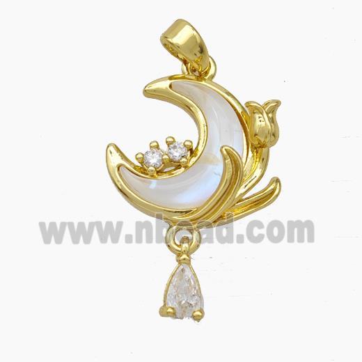 Copper Moon Pendant Pave Shell Gold Plated