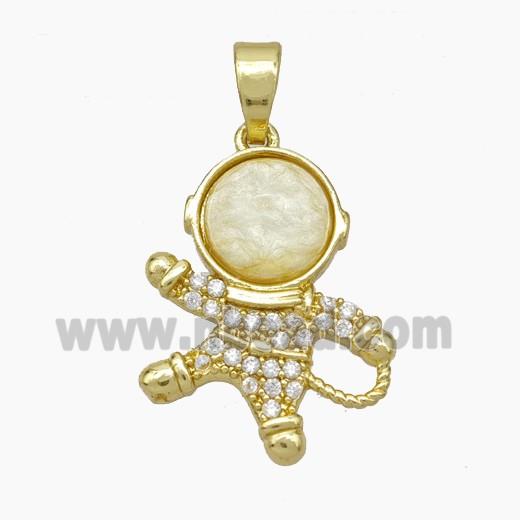 Copper Astronaut Pave Zirconia Acrylic Gold Plated