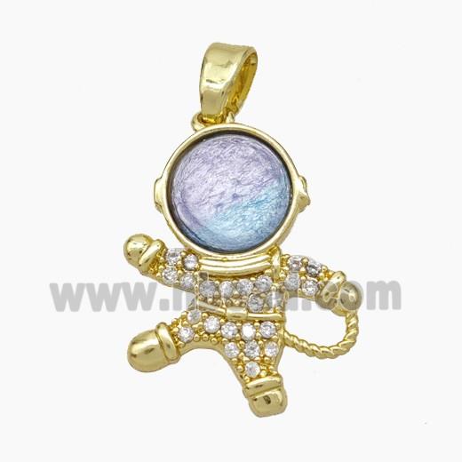 Copper Astronaut Pave Zirconia Acrylic Gold Plated
