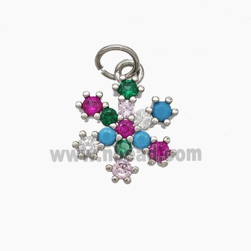 Copper Snowflake Pendant Pave Multicolor Zirconia Platinum Plated