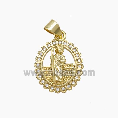 Copper Jesus Pendant Pave Zirconia Gold Plated