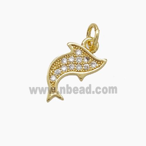 Copper Dolphin Pendant Pave Zirconia Gold Plated