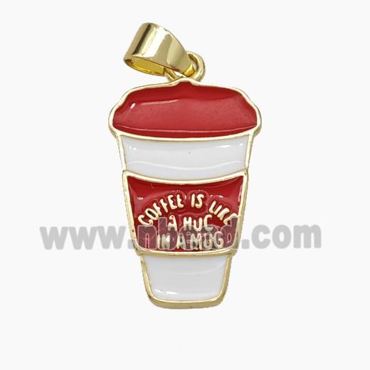 Coffee Cup Charms Copper Pendant Red White Enamel Gold Plated