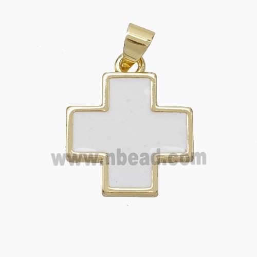 Copper Cross Pendant White Enamel Gold Plated