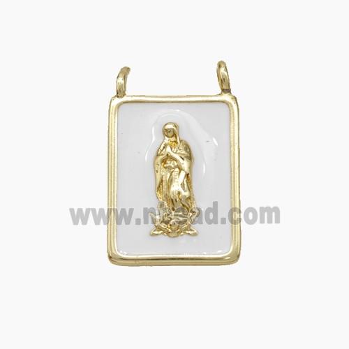 Jesus Charms Copper Rectangle Pendant White Enamel 2loops Gold Plated