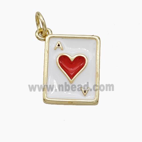 ACE of Heart Playing Card Copper Pendant White Red Enamel Gold Plated