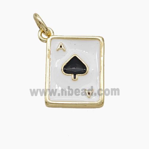 ACE of Spade Playing Card Copper Pendant White Black Enamel Gold Plated