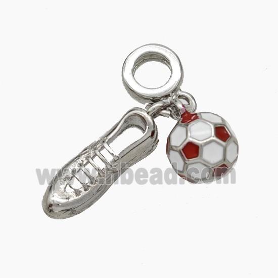 Football And Shoes Charms Copper Sports Pendant White Red Enamel Platinum Plated