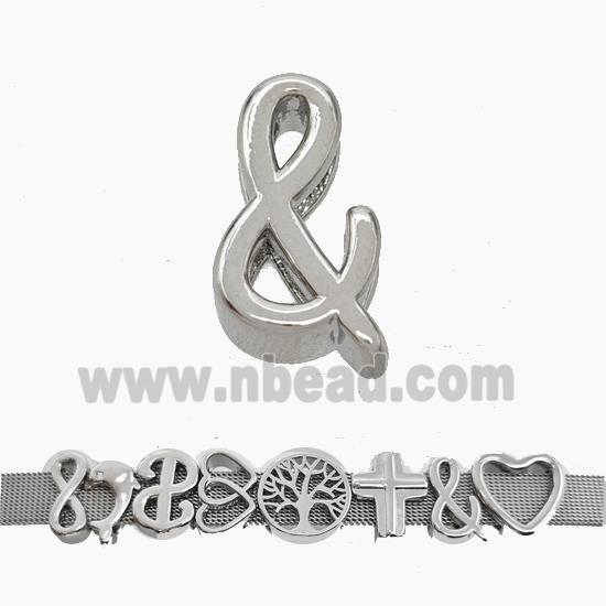 Copper Watchband Beads Ampersand Symbols Flat Hole Platinum Plated
