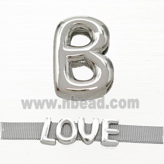 Copper Watchband Beads Letter-B Flat Hole Platinum Plated