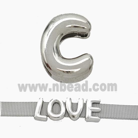 Copper Watchband Beads Letter-C Flat Hole Platinum Plated