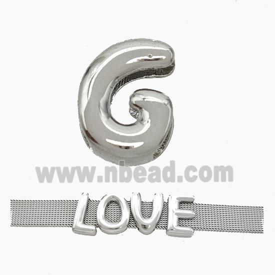 Copper Watchband Beads Letter-G Flat Hole Platinum Plated