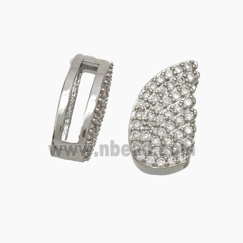 Copper Watchband Beads Pave Zirconia Angel Wings Flat Hole Platinum Plated