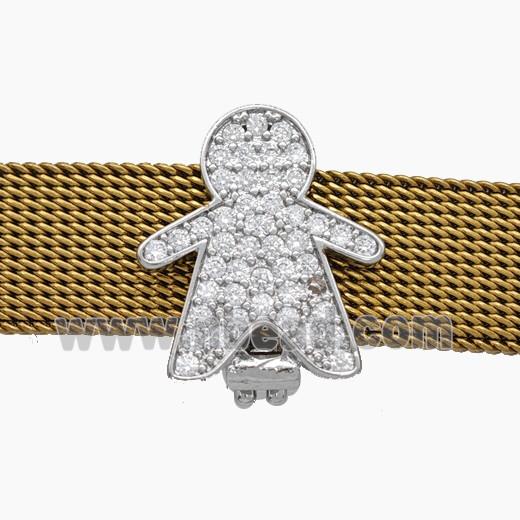 Copper Watchband Beads Pave Zirconia Kids Boy Flat Hole Platinum Plated