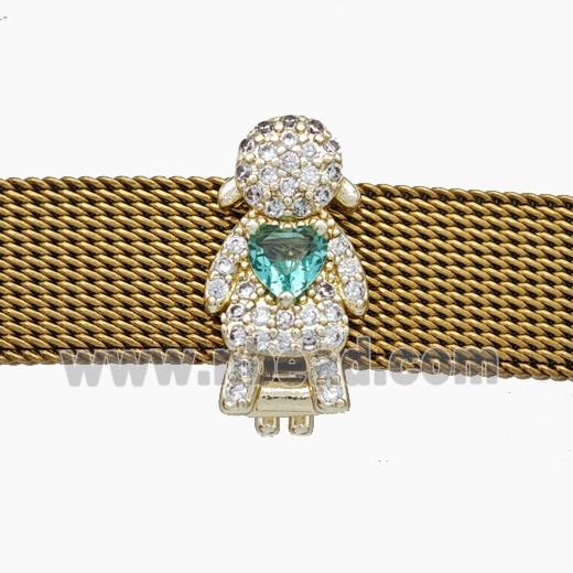 Copper Watchband Beads Pave Zirconia Kids Girl Flat Hole Gold Plated