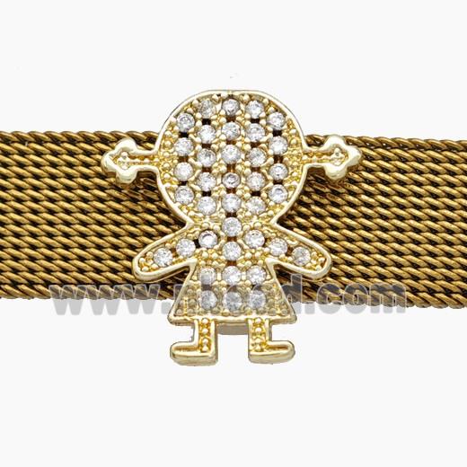 Copper Watchband Beads Pave Zirconia Kids Girl Flat Hole Gold Plated