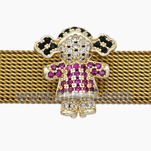 Copper Watchband Beads Pave Zirconia Kids Girl Flat Hole Gold Plated