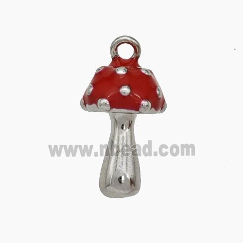 Copper Mushroom Pendant Red Enamel Platinum Plated