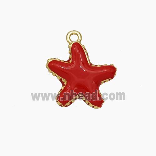 Copper Starfish Pendant Red Enamel Gold Plated