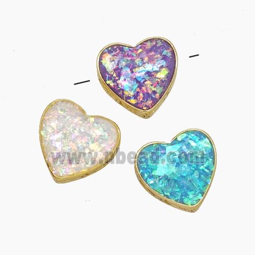 Copper Heart Beads Pave FireOpal Gold Plated Mixed