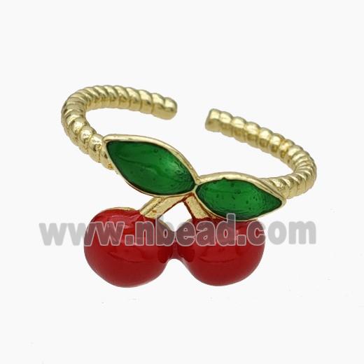 Copper Cherry Rings Red Enamel Gold Plated