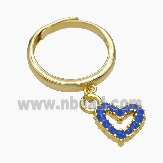 Copper Heart Rings Blue Enamel Gold Plated