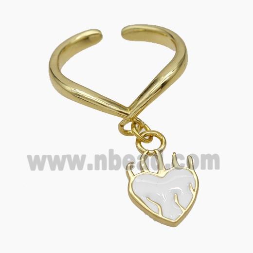 Copper Heart Rings White Enamel Gold Plated
