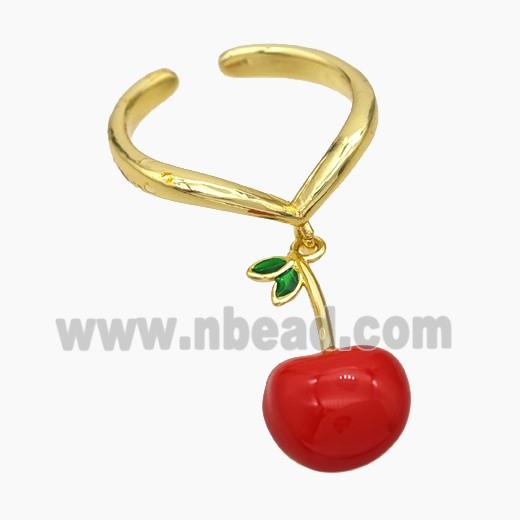 Copper Cherry Rings Red Enamel Gold Plated