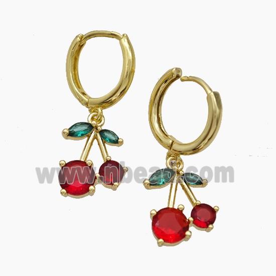 Copper Cherry Hoop Earrings Pave Zirconia Gold Plated