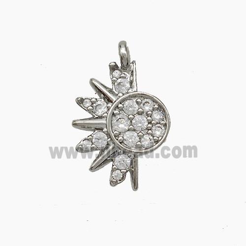 Copper Sun Pendant Pave Zirconia Platinum Plated