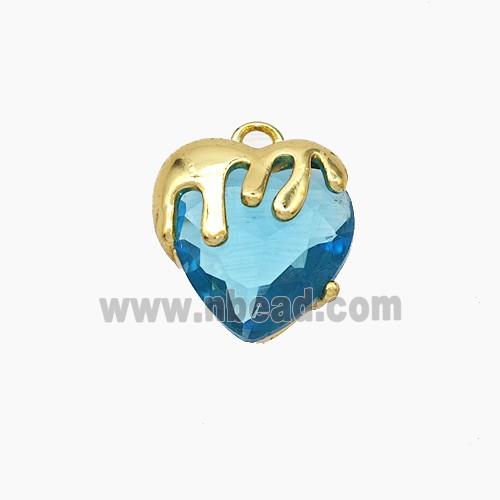Copper Heart Pendant Pave Teal Crystal Glass Gold Plated