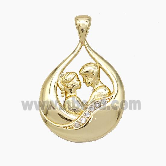 Copper Couple Pendant Pave Zirconia Gold Plated