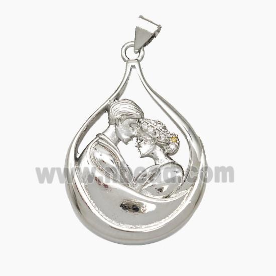 Copper Couple Pendant Pave Zirconia Platinum Plated
