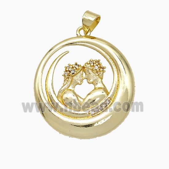 Copper Couple Pendant Pave Zirconia Gold Plated