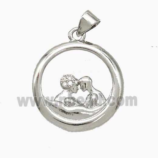 Copper Couple Pendant Pave Zirconia Platinum Plated