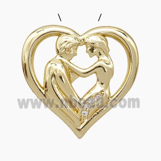 Copper Couple Pendant Pave Zirconia Heart Gold Plated
