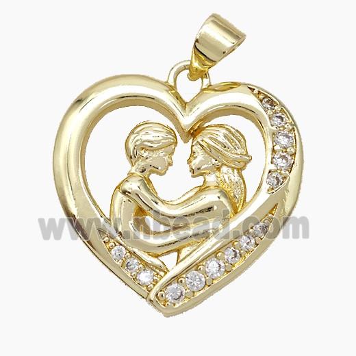 Copper Couple Pendant Pave Zirconia Heart Gold Plated