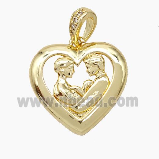 Copper Couple Pendant Pave Zirconia Heart Gold Plated