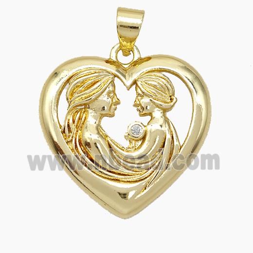 Copper Couple Pendant Pave Zirconia Heart Gold Plated