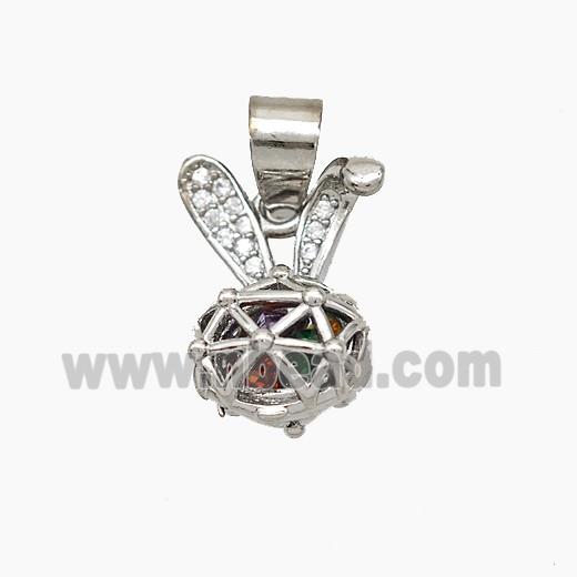 Copper Rabbit Pendant Pave Zirconia Hollow Platinum Plated