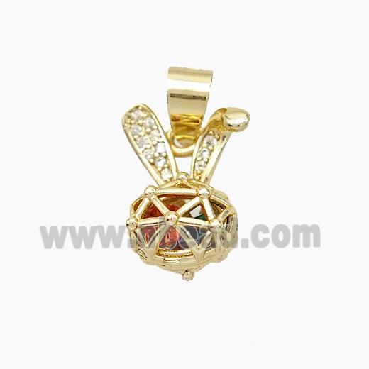 Copper Rabbit Pendant Pave Zirconia Hollow Gold Plated