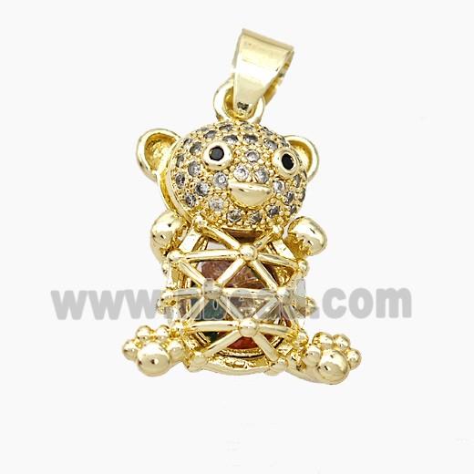Copper Bear Pendant Pave Zirconia Hollow Gold Plated