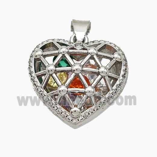 Copper Heart Pendant With Zirconia Hollow Platinum Plated