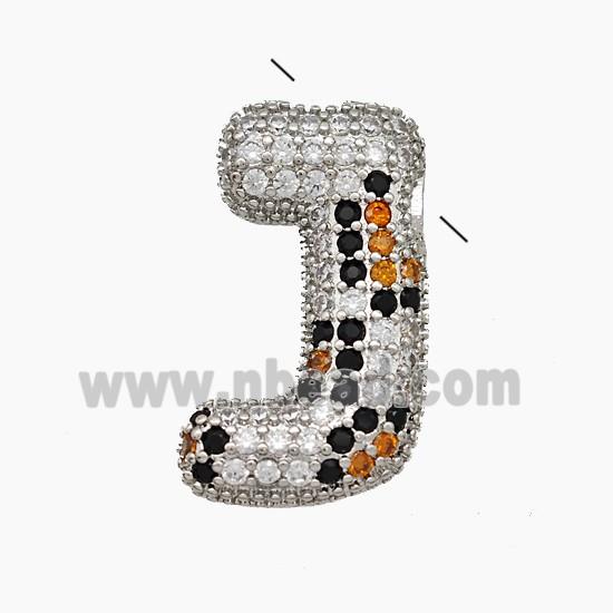 Copper Letter-J Pendant Micropave Zirconia Platinum Plated