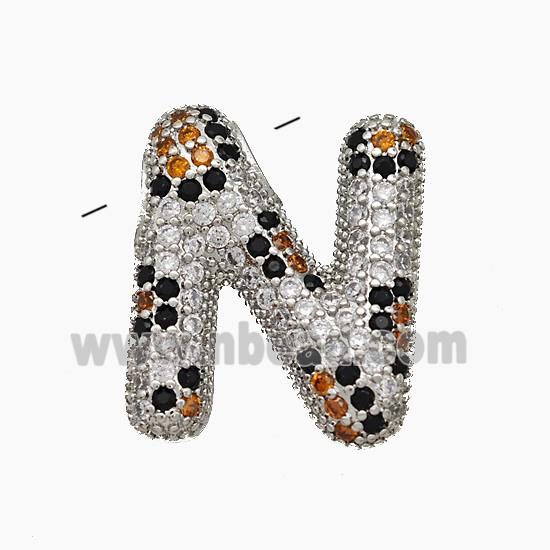Copper Letter-N Pendant Micropave Zirconia Platinum Plated