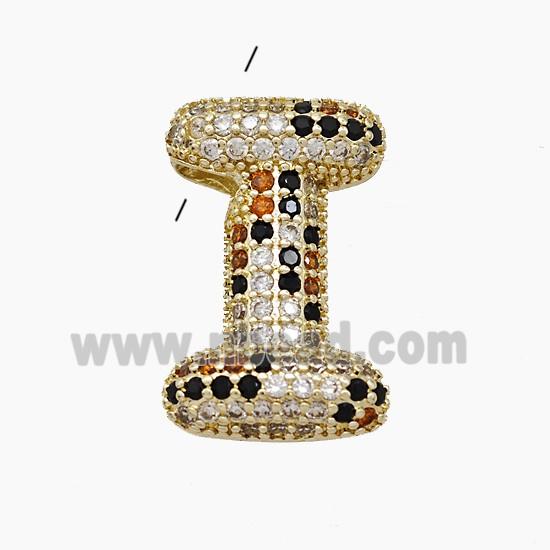 Copper Letter-I Pendant Micropave Zirconia Gold Plated