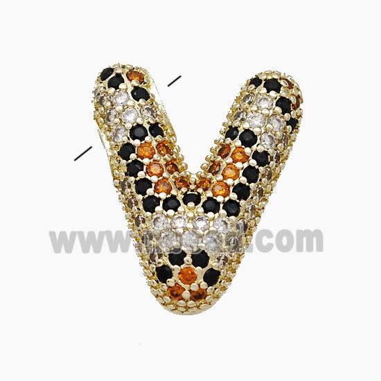Copper Letter-V Pendant Micropave Zirconia Gold Plated