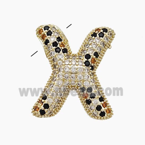Copper Letter-X Pendant Micropave Zirconia Gold Plated